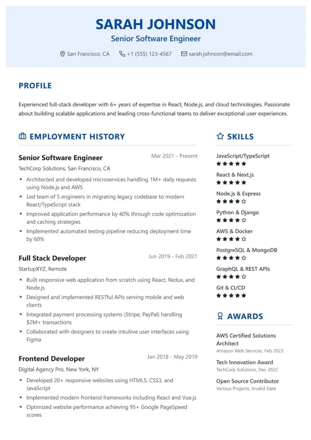 Customizable resume format